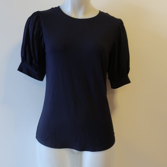 NWT T TAHARI NAVY SHORT BALLOON SLEEVE TOP S * - Picture 1 of 10